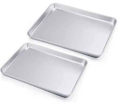 Image de Lot de 2 plaques de cuisson rectangulaires en acier inoxydable, dimensions 40,5 x 30,5 cm et 31,6 x 24,5 cm, compatibles avec le lave-vaisselle