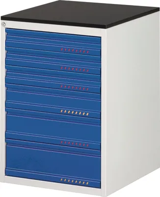 Produktbild von Schubladenschrank BK 650 H820xB580xT650mm lichtgrau/enzianblau 6 Schubl. Einfachauszug