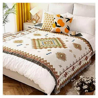 Produktbild von Wendedecke, doppelseitig, Baumwolle, gewebte Quaste, Boho- und ethnischer Stil, geometrisches Muster, dekorative Überwürfe für Sofa, Bett, Sessel, Camping, Wandteppich