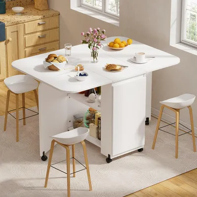 Produktbild von Klapptisch - Faltbarer Tisch - Ausklapptisch - Mobiler Tisch - Platzsparender Tisch - Weiß