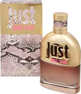 A bottle of Just Cavalli perfume and its packaging are displayed against a white background.