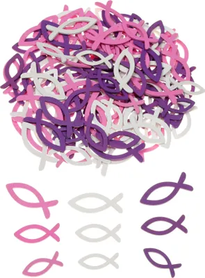 Produktbild von Nordstern Streudeko Tischdeko Fische - Holz Deko für Taufe, Kommunion und Konfirmation Mädchen - 144er Pack Rosa Lila Weiß