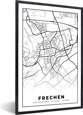 Produktbild von MuchoWow® Gerahmtes Poster Karte - Frechen - Stadtplan 40x60 cm - Poster mit Schwarzem Bilderrahmen Wandposter Rahmen Foto Bilder - Papierdruck - Wandbilder