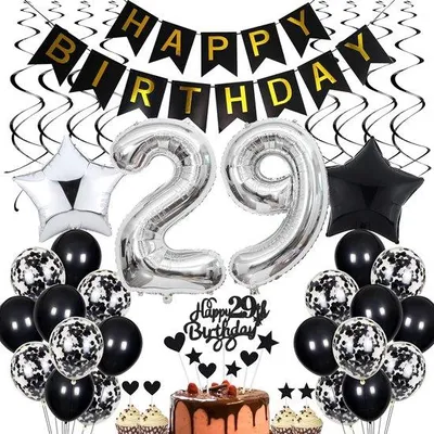 Immagine prodotto di Decorazioni di compleanno in bianco e nero, set da 16 pezzi