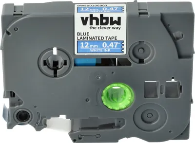 Produktbild von vhbw Schriftband-Kassette kompatibel mit Brother PT E300VP, E300, E115, GL-100, H100, E200, H100LB, H100L Etiketten-Drucker 8m x 12mm Weiß auf Blau