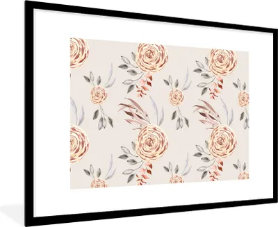 Produktbild von MuchoWow® Gerahmtes Poster Rosen - Blumen - Gold - Muster 90x60 cm - Poster mit Schwarzem Bilderrahmen Wandposter Rahmen Foto Bilder - Wanddekoration - Fotos