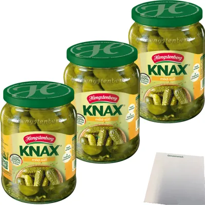 Produktbild von Hengstenberg Knax Gewürzgurken mild-süß 3er Pack (3x360g ATG Glas) + usy Block