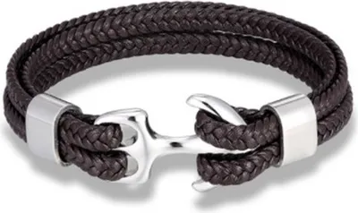 Produktbild von Stylisches Anker Armband aus Eko-Leder in Braun/Silber für Herren KP18699