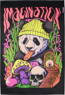 Produktbild von PSYWORK Schwarzlicht Stoffposter Neon "Imagination Panda", 40x60cm