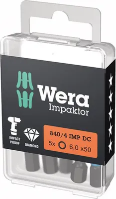 Produktbild von Wera Bit Impaktor 1/4 DIN 3126 E6,3 Innensechskant 6x50mm 5er Pack