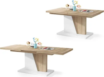 Produktbild von All4All Couchtisch Noel , Kaffeetisch , Wohnzimmertisch , Sofatisch mit Ablagen , Esstisch mit Einlegeplatte , ausklappbar , 120x70cm , Sonoma Eiche + Weiß