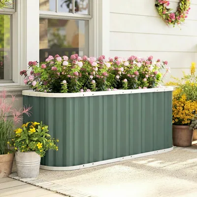 Immagine prodotto di Fioriera rialzata in metallo per il giardino | Colore: verde | Dimensioni: 53x136x61 cm