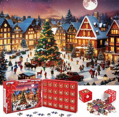 Productafbeelding van Adventskalender puzzel 2026 - Puzzel kerstkalender 1008 delen - Puzzel achteruittellen 24 dagen - Familiespel