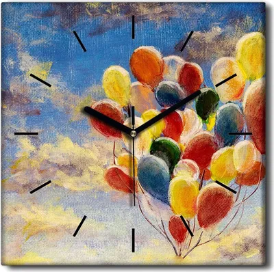 Produktbild von Coloray Uhr auf Leinwand 30x30 cm Wand Uhr Dekoration Wohnzimmer Segeltuch schwarze Hände -Ballons Himmel Wolken