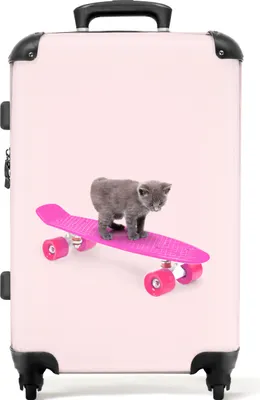 Produktbild von NoBoringSuitcases.com® Großer Koffer - Katze - Kätzchen - Tiere - Skateboard - Rosa - Kombinationsschloss TSA - Hartschalen Trolley 4 Rollen - 72 liter - Reisekoffer - 66 cmKoffer Mittelgroß 67x43x25 cm, 72L,