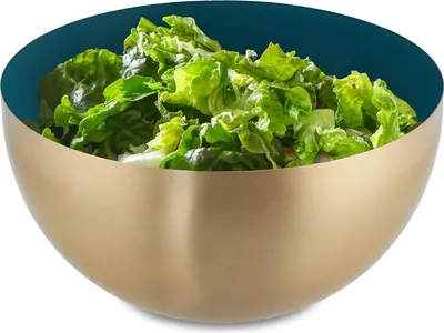 Productafbeelding van Famanu Saladschaal, 2 liter - Ronde serveerschaal van roestvrij staal, in groen en goud