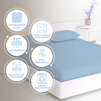 Produktbild von EVE Textile Spannbettlaken 60 x 120cm Hellblau 100 % Baumwolle Spannbetttuch Bettlaken Spannlaken Spannbezüge Spannoberlaken Betttücher Laken Jersey