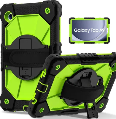 Produktbild von Hülle für Samsung Galaxy Tab A9 2023 8,7 Zoll SM-X110/X115/X117 Tablette Schutzhülle Stoßfeste mit 360 Drehbarer Handschlaufe/Ständer Schwarz Grün