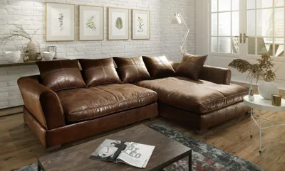 Produktbild von Couchgarnitur TIZIAN L-Form in Wildlederoptik-Braun / Ottomane Rechts