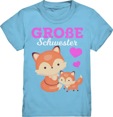 Produktbild von Große Schwester T-Shirt Fuchs Große Schwester Geschenk – Sky Blue / 134/146 (9-11)