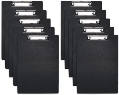 Produktbild von Unyqoos® 10er-Set schwarze A4-Klemmbretter, leichtes PVC, Metall-Clip bis 100 Blatt, Aufhängeöse – für Büro & Schule