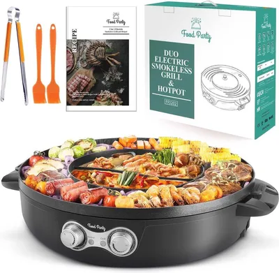Produktbild von Hotpot-Pfanne mit koreanischem Grill – Elektrisches 2-in-1-Gerät: Fondue und rauchfreier Grill, 220V, 2200W