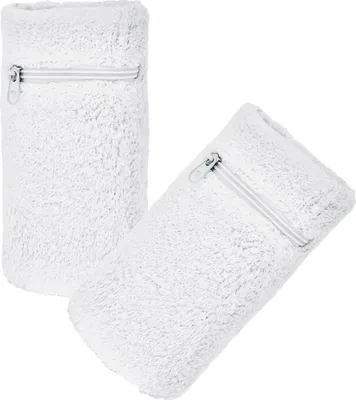 Produktbild von Arowell Premium-Schweißband mit Tasche und Reißverschluss – 12 x 8 cm – Weiß – 2er-Pack
