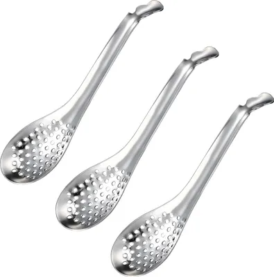 Produktbild von 3 Stš¹ck Kaviar L?ffel Edelstahl, Kleine Schauml?ffel Edelstahl, Siebl?ffel, Olivenl?ffel, Servierl?ffel mit Perlen, Geschlitzter Servierl?ffel, fš¹r Home Kitchen Restaurant Buffet