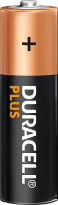 A single Duracell Plus AA battery against a white background.