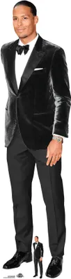 A life-size cardboard cutout of Virgil van Dijk in a tuxedo.