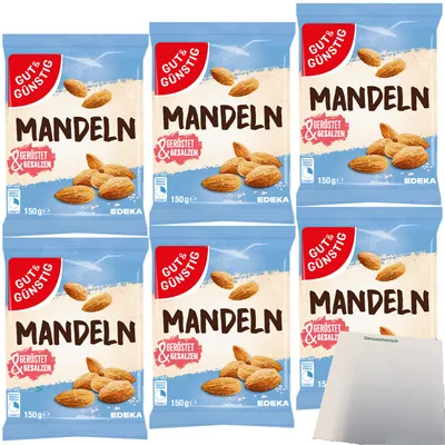 Produktbild von Gut & Günstig Mandeln geröstet und gesalzen 6er Pack (6x150g Packung) + usy Block