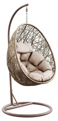 Produktbild von Hängesessel mit Gestell und Kissen Bordia, Hängestuhl mit Rückenkissen, Hängesitz, Hängekorb, Stahlskelett für Innen- und Außenbereich (beige/Kissen: beige)