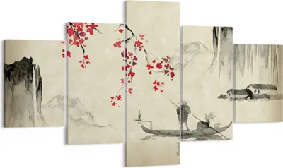 Produktbild von Bild auf Leinwand - Leinwandbild - 5 Teile - Blume Kirschen Japan - 125x70cm - Wand Bild - Wanddeko - Wandbilder - Leinwanddruck - Bilder - Wanddekoration - Leinwand bilder - Wandbild - EA125x70-5020