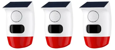Zdjęcie produktu dla Solarny alarm bezpieczeństwa, syrena 120 dB, czujnik ruchu PIR, 3 sztuki
