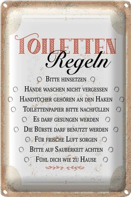Produktbild von Blechschild Spruch Toiletten Regeln bitte hinsetzen 18x12cm