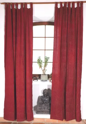 Produktbild von Boho Vorhänge, Gardine (1 Paar ) mit Schlaufen, Handbedruckter Ethno Style Vorhang 2,50 m - rot Gemustert, Baumwolle, 250*100*0,2 cm, Dekovorhänge