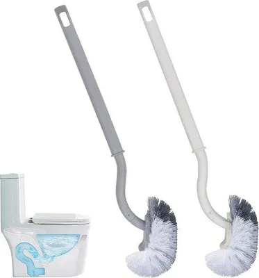 Produktbild von Famanu Toilettenbürsten Set 2 Stück - mit langem Griff, gebogen, weiß und grau