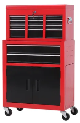 Immagine prodotto di Armadio per attrezzi con cassetto – 2 in 1 | Colore: Rosso, Nero | Dimensioni: 33x61,6x108 cm