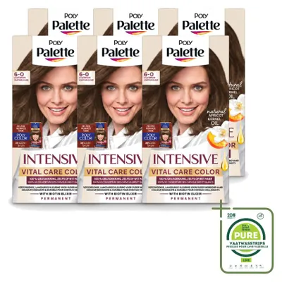 Produktbild von 6 x Poly Palette Vital Care Haarfarbe - 6-0 Lichtbraun - 115 ml - Großpackung - 6 Stücke
