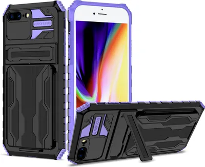 Produktbild von iPhone 8 Plus Hülle, Hybrid Robust Schutz Stoßfest Schutzhülle mit Kartenhalter Ständer für iPhone 7 Plus / 8 Plus Lila