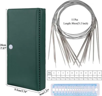 Produktbild von Famanu Rundstricknadeln Set 80 cm, Metall mit Etui und Nadelmaß - 11 Größen