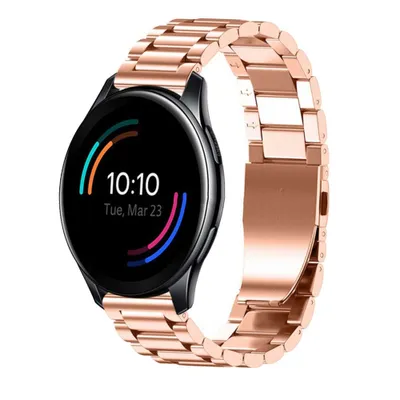 Produktbild von Strap it - Stahlarmband - Kompatibel mit OnePlus Watch Armband - Gliederarmband - Faltschließe - Ersatzarmband Hochwertiger Edelstahl - für Armband Rosa Gold