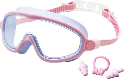 Produktbild von Schwimmbrillen-Set, Weitsicht, Anti-Beschlag-Schwimmbrille mit Nasenklammern und Ohrstöpseln, für Kinder, keine undichten Poolbrillen