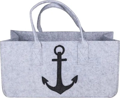 Produktbild von Tragetasche 50x25x25cm Filztasche grau oder anthrazit Uni oder Motiv 31L faltbar, Ausführung:Anker grau