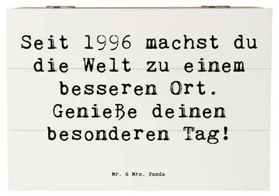 Produktbild von Mr. & Mrs. Panda Holztruhe Spruch 1996 Geburtstag 22 x 15 cm - Weiß - Geschenk, Glückwunsch, Box, Geschenke für, Jahrgangsgeschenk, Seit, Geschenkbox, Jahrgang, Alter