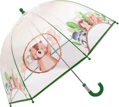 Produktbild von Waldtiere Kinderschirm durchsichtig, Stockschirm grün
