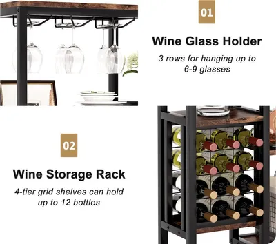 Immagine prodotto di Armadio per vino - Porta bottiglie - Mobiletto per bevande - Armadio - Portabicchieri per vino - Portabottiglie - Stile industriale - Legno e metallo