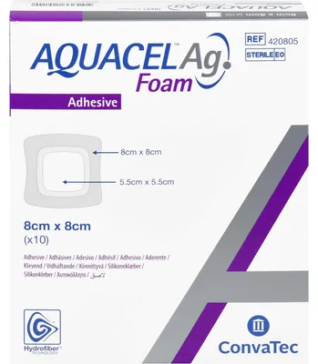 Produktbild von Aquacel Ag Foam adhäsiv 8 x 8 cm Verband, 10 St. Verband