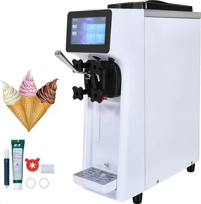 Produktbild von VEVOR Kommerzielle Eismaschine, 10 L/h Leistung, Softeismaschine Einzelne Geschmacksrichtung, Arbeitsplatte, 4 L Trichter, 1,6 L Zylinder, Touchscreen, Automatische Reinigung, Vorkühlung Snackbars