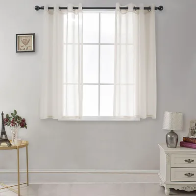 Voile-Vorhang Leinenlook, Polyester, Ösen, leinenfarben, 145x140 cm, 2er-Set